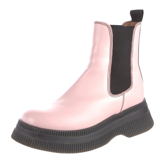 GANNI Pink Leather Chunky Chelsea Boots - Picture 2 of 5